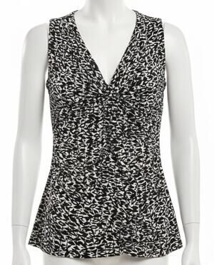 la vita Blouse Women Size S Black White V Neck Sleeveless Y2K 2000s Office